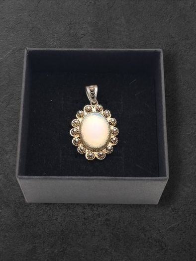Vintage Ornate Sterling Silver Opalite Pendant