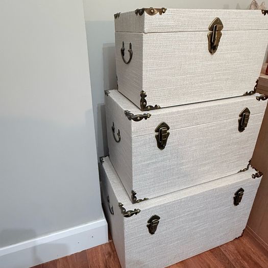 Grey Storage Trunks with Brass Hardware