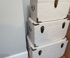 Grey Storage Trunks with Brass Hardware