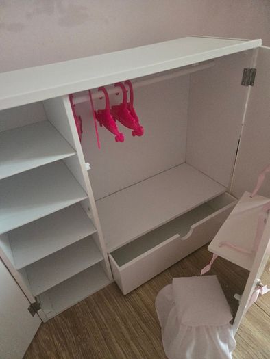 Our Generation doll wardrobe with dresser and stool