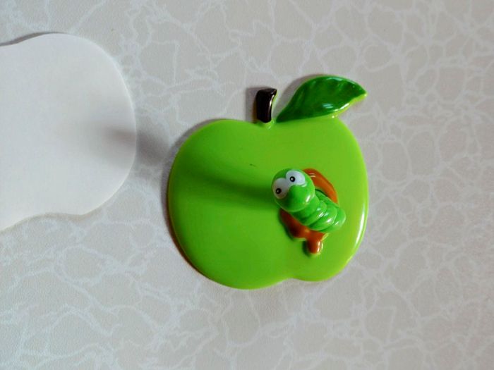 Wall Hook, Plastic Apple, Worm (new).