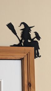 Halloween Door Topper - Witch with Broom and Crow - PLA 3D Printed Decor