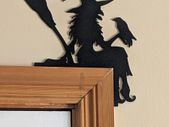 Halloween Door Topper - Witch with Broom and Crow - PLA 3D Printed Decor