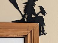 main image for ad Halloween Door Topper - Witch with Broom and Crow - PLA 3D Printed Decor