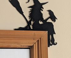 Halloween Door Topper - Witch with Broom and Crow - PLA 3D Printed Decor
