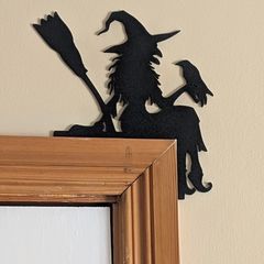 Halloween Door Topper - Witch with Broom and Crow - PLA 3D Printed Decor
