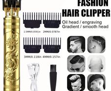 Pro Hair Bald Barber Trimmer Set For Men - Gold Color Usb ,- Free Delivery