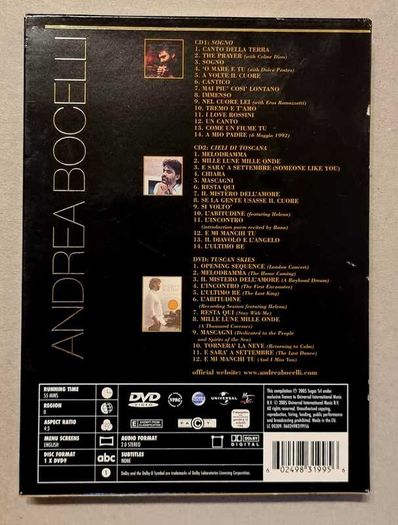 Andrea Bocelli Special De Luxe Sound & Vision Edition CD/DVD Set (2 CD + 1 DVD Discs), as new.