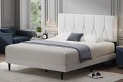 Double Bed Frame, White, Upholstered Wooden Slat Bed Frame with Headboard