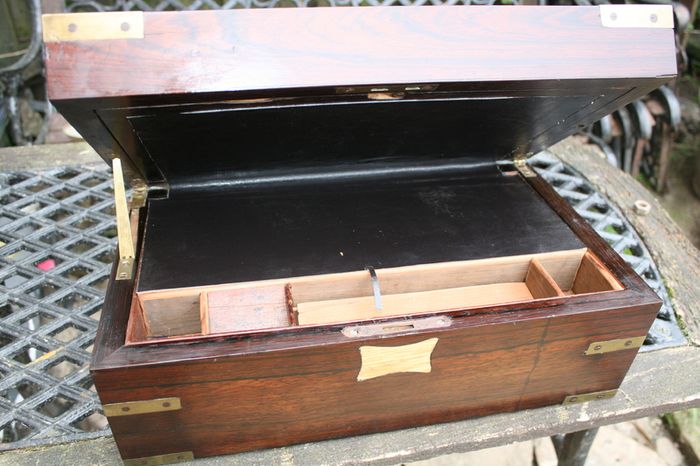 Antique Wooden Writing Box 19th century ,Brass fittings