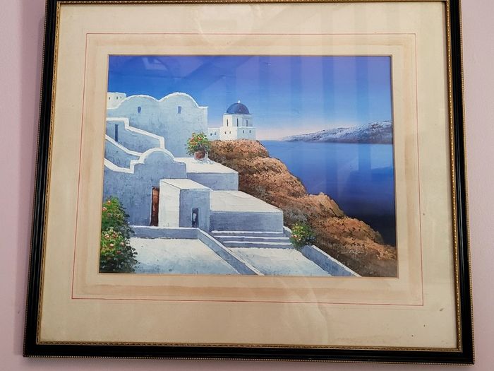Mid-century framed oil of greek scene