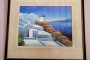 Mid-century framed oil of greek scene