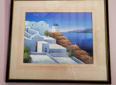 Mid-century framed oil of greek scene