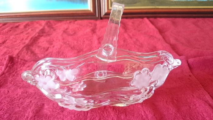 Vintage Original Waltherglas Germany 10 Inch Long Art Deco Glass Basket