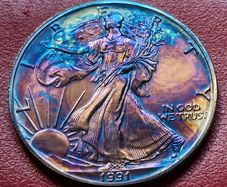 USA 1991 Silver Eagle 1 Dollar Toned Coin