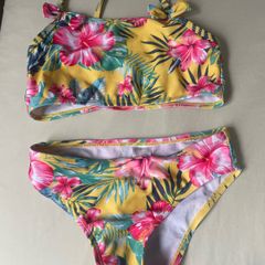 Tropical bow yellow pink green bikini age 6-7