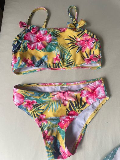 Tropical bow yellow pink green bikini age 6-7
