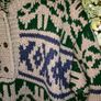 Vintage Unisex Heavy Knit Wool Sweater  Cream with a green and purple design  Men's Size Medium Image 7