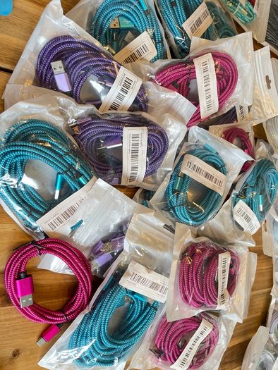 Job lot of 150 new braided fast-charging cables and extras