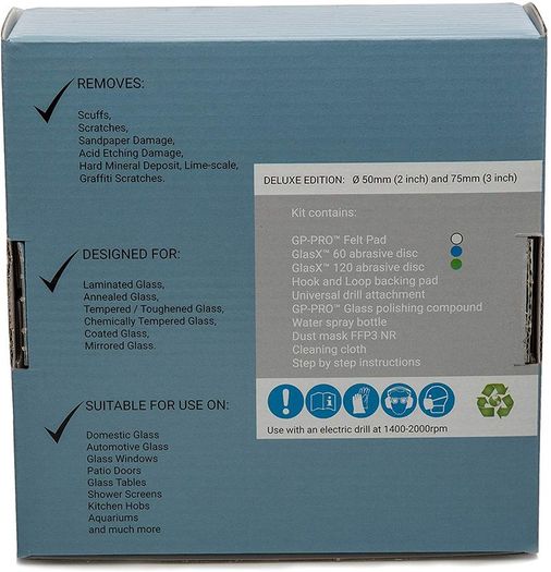 Glass Polish 28004 DIY Glass Scratch Removal Kit Deluxe for all Glass Surfaces -  50mm & 75mm with Drill Attachment