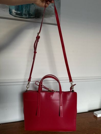 Zara Red Faux Leather Tote handbag Size M
