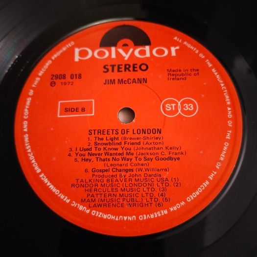 Jim McCann - Streets of London Rare Irish Pressing