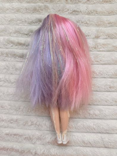 Barbie Extra #2 Curvy Asian Articulated doll Pink Purple Long Hair Used Please see photos