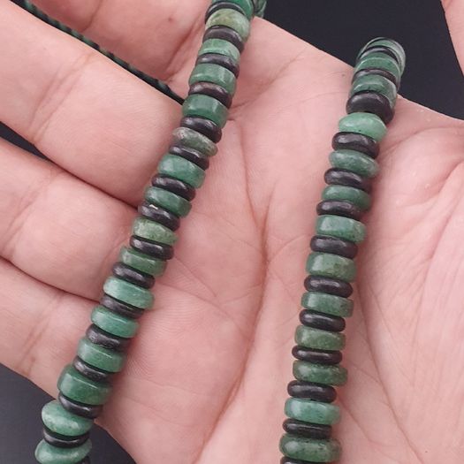 Vintage Tire Shape Jade & Bone Beads Necklace 24 inches