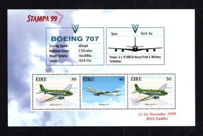 1999 Ireland Stampa Member Souvenir on Boeing 707 Aviation Commemorative Stamps Booklet Pane Overprinted for Stampa Mint Never Hinged (MNH)