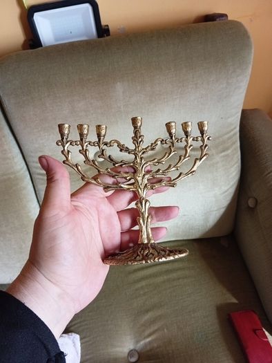 VTG Silver Metal Menorah, Tamar 450 STYLE Menorah, Tree of Life Menorah, Pewter Menorah