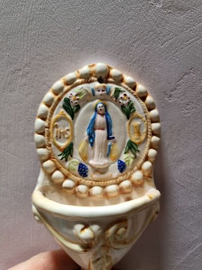 Vintage handpainted holy water font