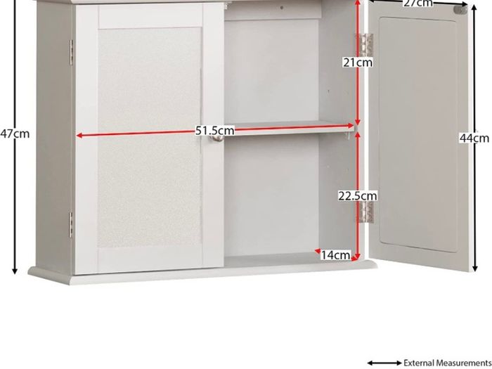 Double Door Mirrored Bathroom Cabinet Storage Cupboard Wall Mounted, White (FREE POSTAGE)