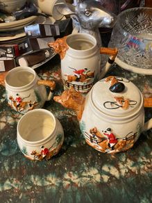 vintage Portland Pottery Fox Hunting Scene set free postage