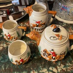 vintage Portland Pottery Fox Hunting Scene set free postage