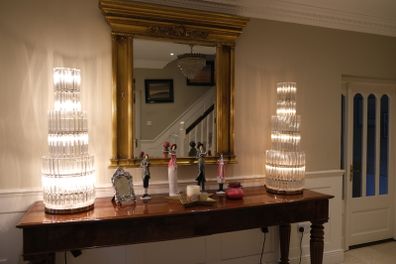 Pair of Eichholtz Tiered Crystal Table Lamps - Art Deco Style
