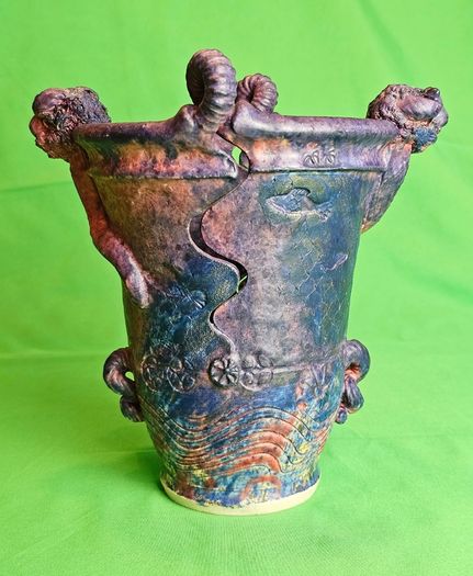 Michael Kennedy Sligo Studio Pottery Vase , Irish Ceramic Art, Ram Horn Handles