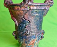 Michael Kennedy Sligo Studio Pottery Vase , Irish Ceramic Art, Ram Horn Handles