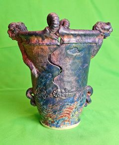 Michael Kennedy Sligo Studio Pottery Vase , Irish Ceramic Art, Ram Horn Handles