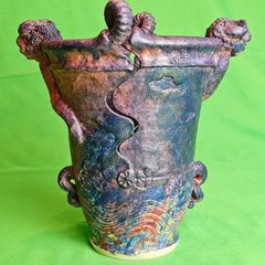 Michael Kennedy Sligo Studio Pottery Vase , Irish Ceramic Art, Ram Horn Handles