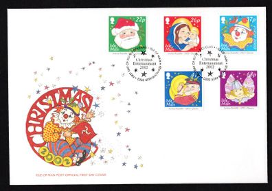 2002 Isle of Man Christmas: Entertainment Commemorative Stamp First Day Cover (FDC)