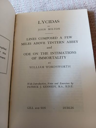 1930s-1940s Lycidas. John Milton. William Wordsworth. Dept. Of Education. Ireland. Vintage.