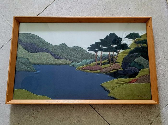 Vintage textile/tweed framed art scene