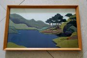 Vintage textile/tweed framed art scene