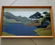 Vintage textile/tweed framed art scene