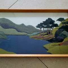 Vintage textile/tweed framed art scene