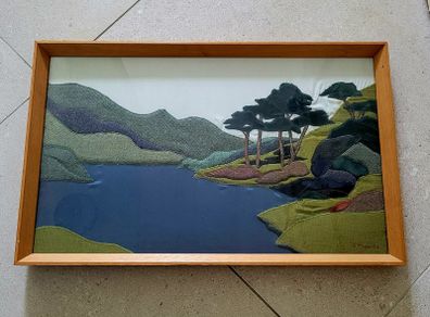 Vintage textile/tweed framed art scene