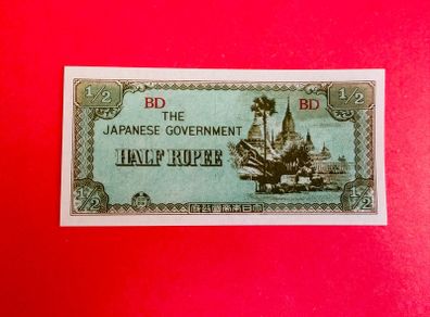 Japanese  Invasion  Money  BURMA   HALF RUPEE  1942 WORLD WAR 11 ( Uncirculated )