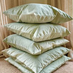 Sage green velvet cushions