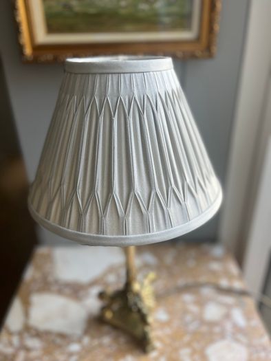 Antique style brass table lamp with pleated shade