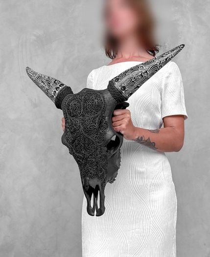 Authentic lage Indonesian carved bull skull